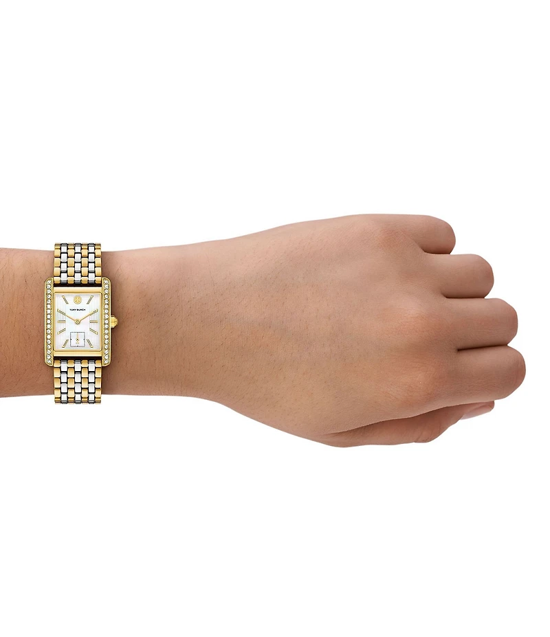 Tory Burch Women's Eleanor Crystal Quartz Three-Hand Two Tone Stainless Steel Bracelet Watch