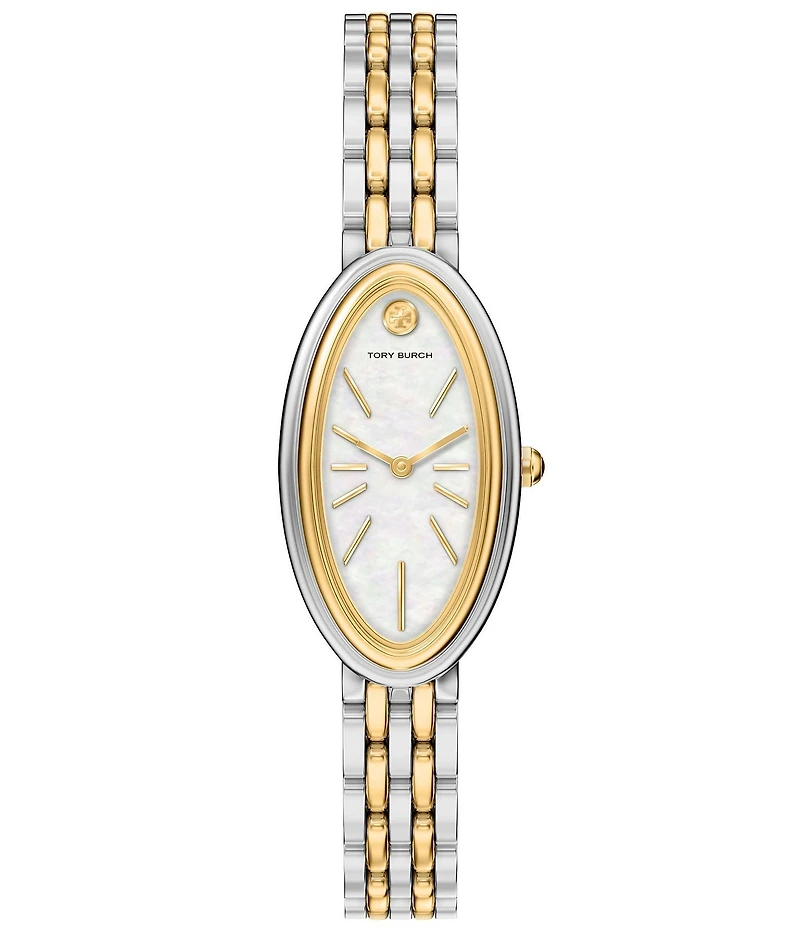 Tory Burch Women's Elongated Oval Quartz Two-Hand Stainless Steel Bracelet Watch