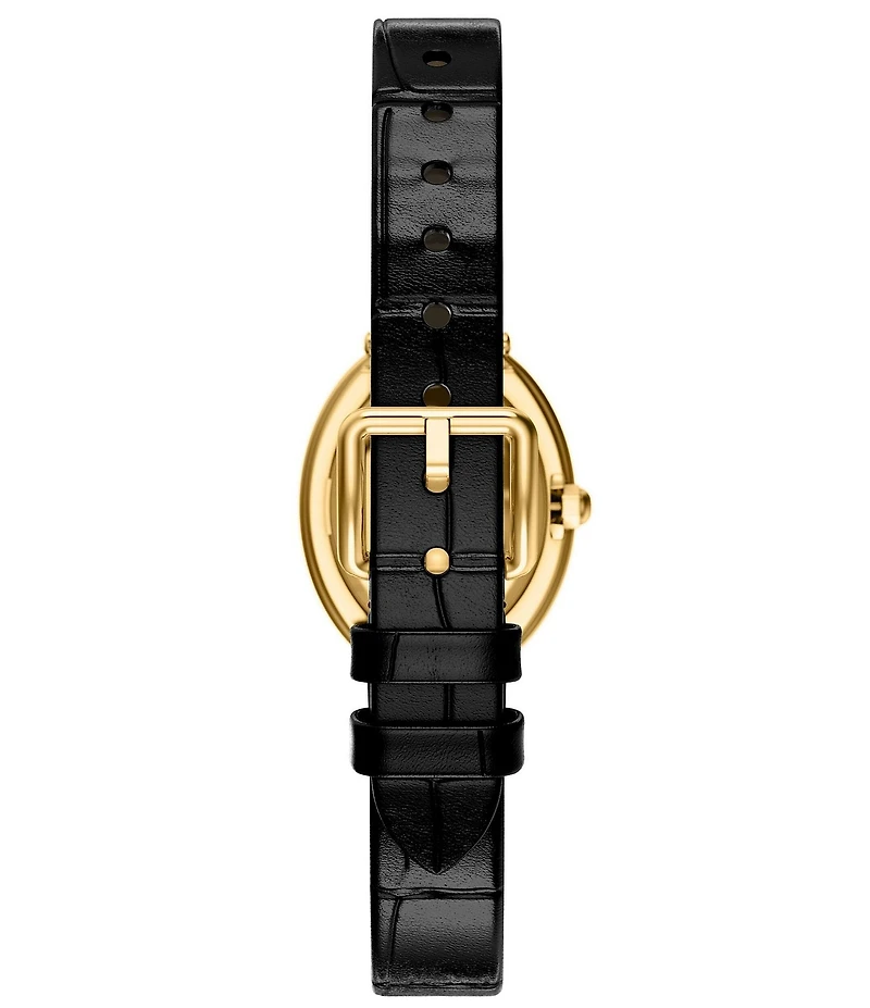 Tory Burch Women's Oval Quartz Two-Hand Black Leather Strap Watch
