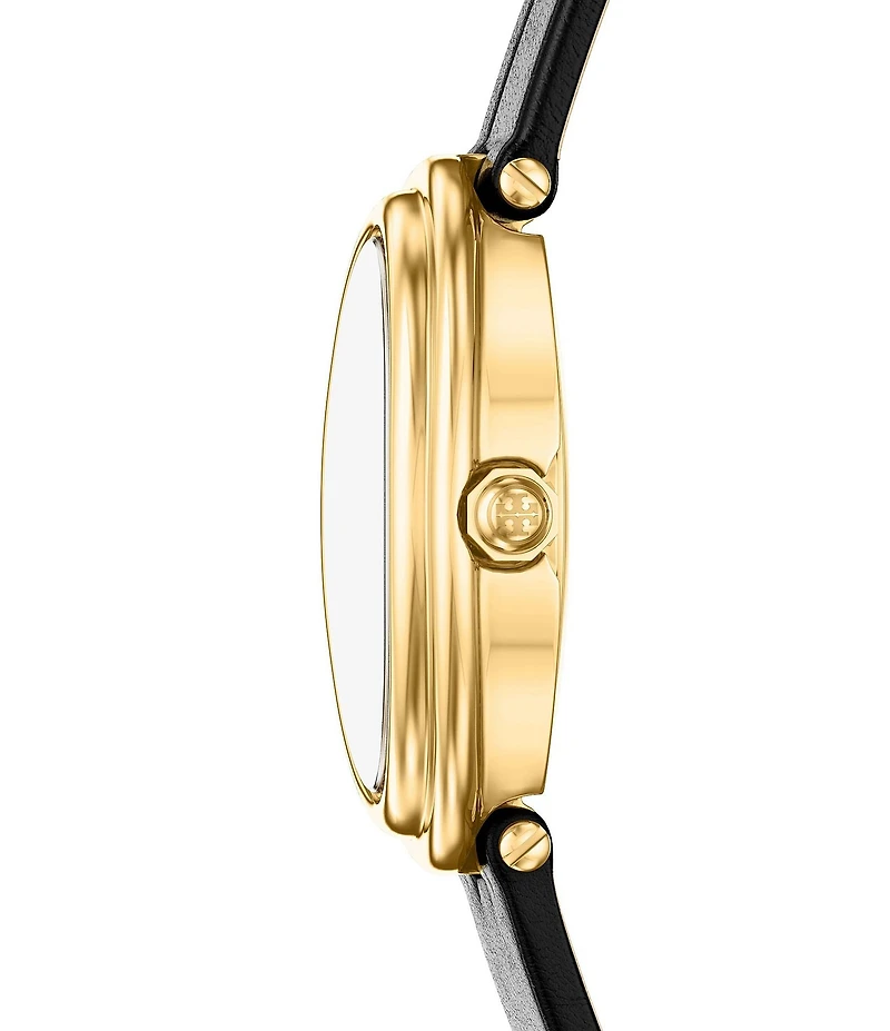 Tory Burch Women's Oval Quartz Two-Hand Black Leather Strap Watch