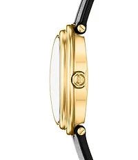 Tory Burch Women's Oval Quartz Two-Hand Black Leather Strap Watch