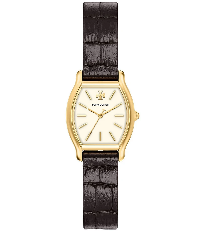 Tory Burch Women's Small Eleanor Curve Quartz Three-Hand Brown Leather Strap Watch
