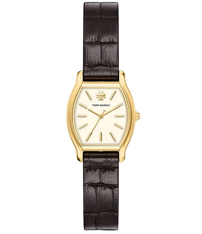 Tory Burch Women's Small Eleanor Curve Quartz Three-Hand Brown Leather Strap Watch