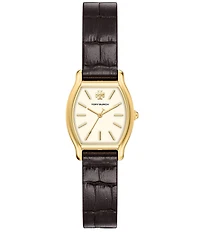 Tory Burch Women's Small Eleanor Curve Quartz Three-Hand Brown Leather Strap Watch
