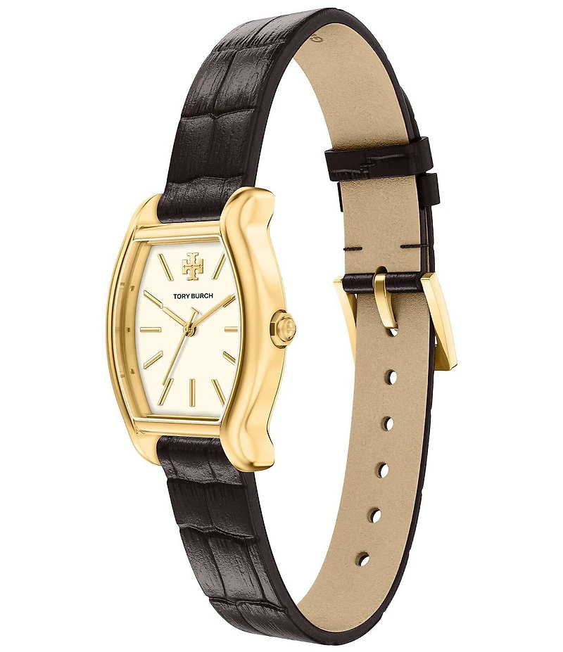 Tory Burch Women's Small Eleanor Curve Quartz Three-Hand Brown Leather Strap Watch