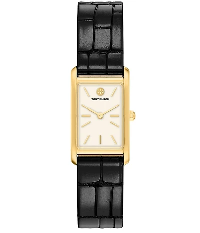 Tory Burch Women's Small Eleanor Quartz Two-Hand Black Leather Strap Watch