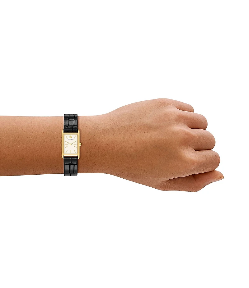 Tory Burch Women's Small Eleanor Quartz Two-Hand Black Leather Strap Watch
