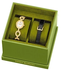 Tory Burch Women's Small Oval Quartz Two-Hand Gold Tone Stainless Steel Bracelet Watch Gift Set