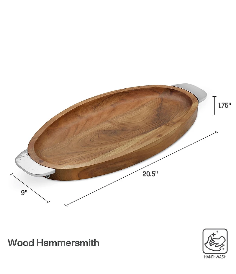 Towle Silversmiths Hammered Wood Oval Platter with Handles