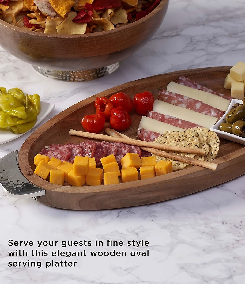 Towle Silversmiths Hammered Wood Oval Platter with Handles