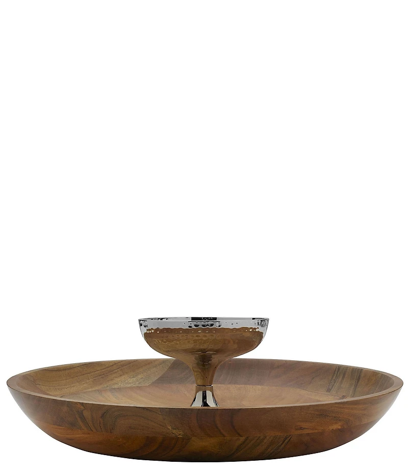 Towle Silversmiths Hammersmith Wood Chip & Dip Server