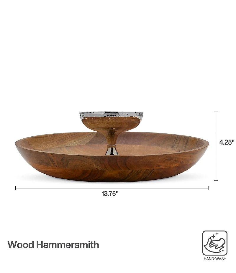 Towle Silversmiths Hammersmith Wood Chip & Dip Server