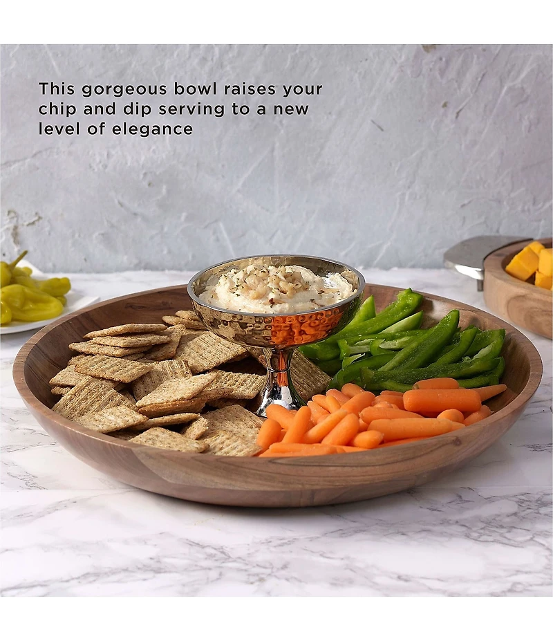 Towle Silversmiths Hammersmith Wood Chip & Dip Server