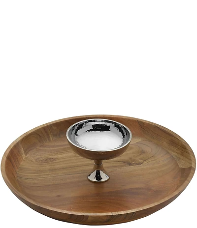 Towle Silversmiths Hammersmith Wood Chip & Dip Server