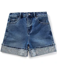 Tractr Big Girls Butterfly Rhinestone Cuffed Denim Shorts