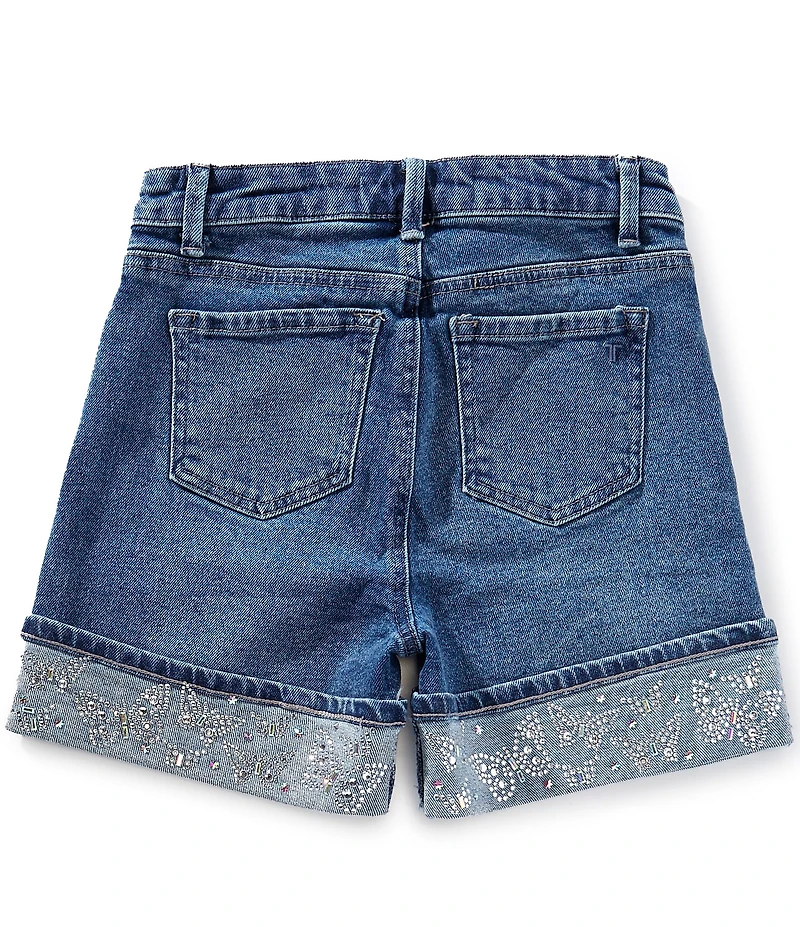 Tractr Big Girls Butterfly Rhinestone Cuffed Denim Shorts