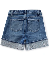 Tractr Big Girls Butterfly Rhinestone Cuffed Denim Shorts