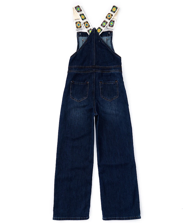 Tractr Big Girls Crocheted-Pocket Denim Overalls