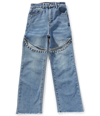 Tractr Big Girls Taylor Wide-Straight Leg Embellished-Slit Jeans