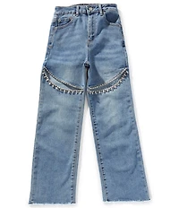 Tractr Big Girls Taylor Wide-Straight Leg Embellished-Slit Jeans