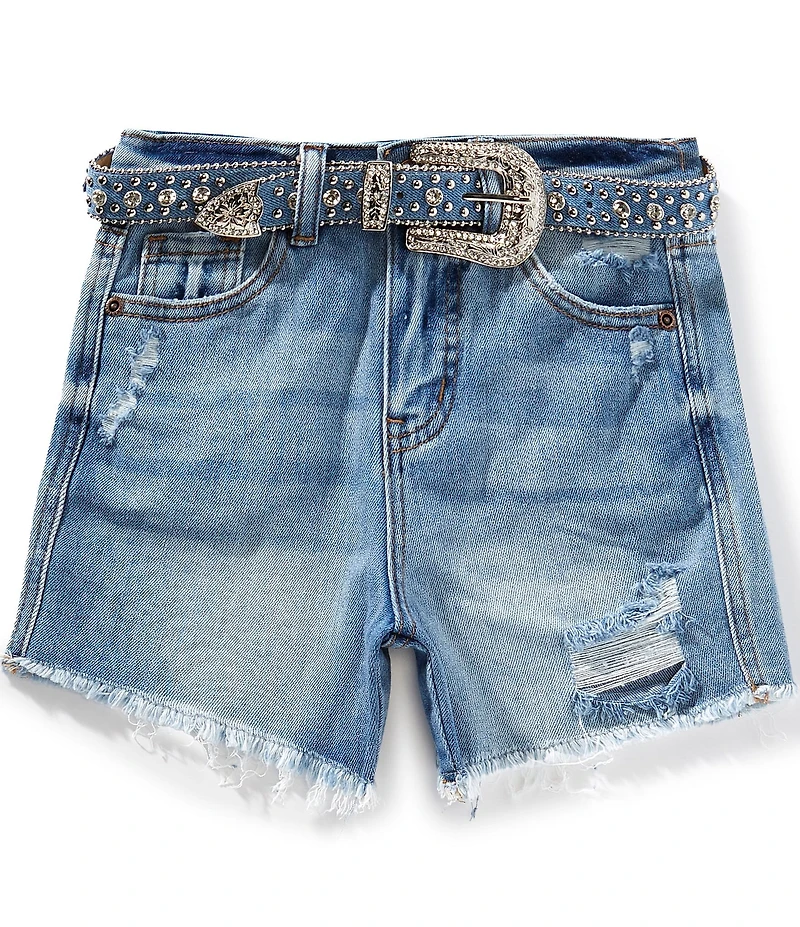 Tractr Big Girls Western Belted Denim Shorts