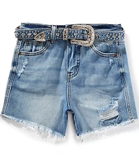 Tractr Big Girls Western Belted Denim Shorts