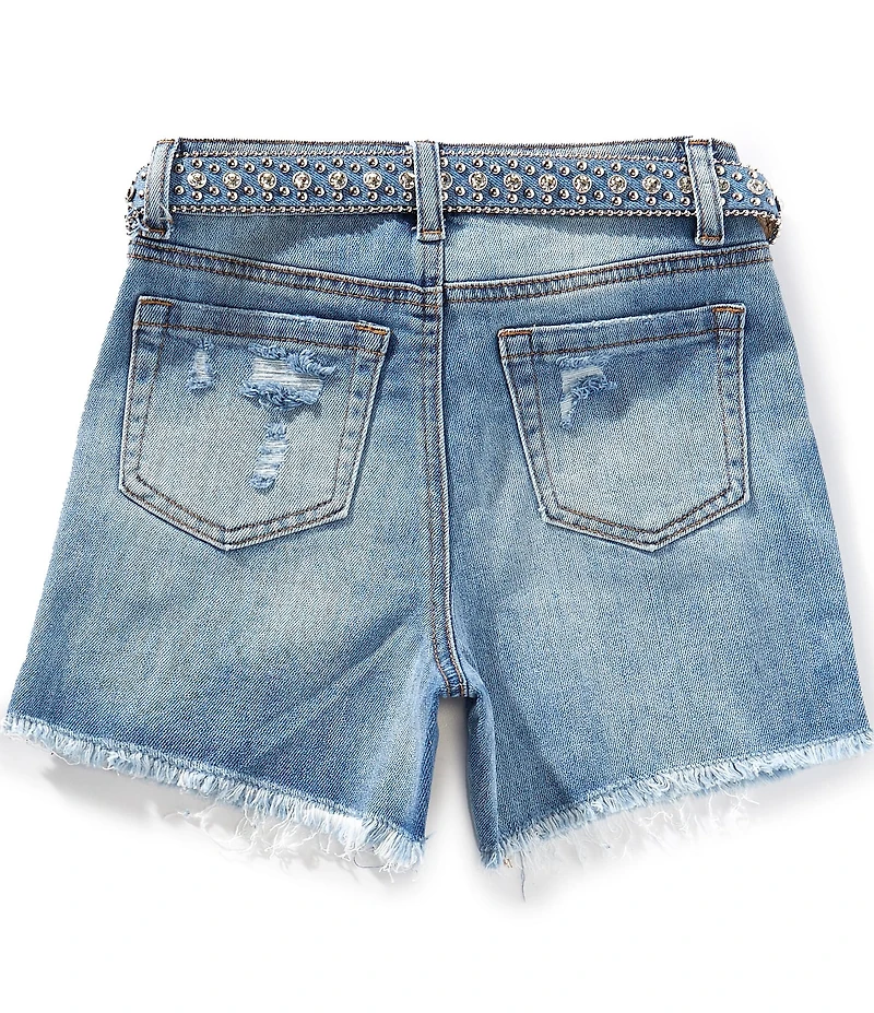 Tractr Big Girls Western Belted Denim Shorts