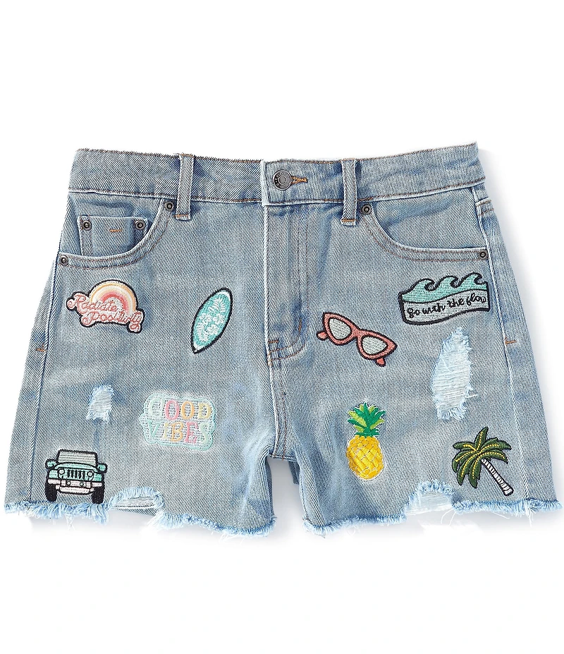 Tractr Big Girls Beach Fun Embroidered Patched Weekender Denim Shorts