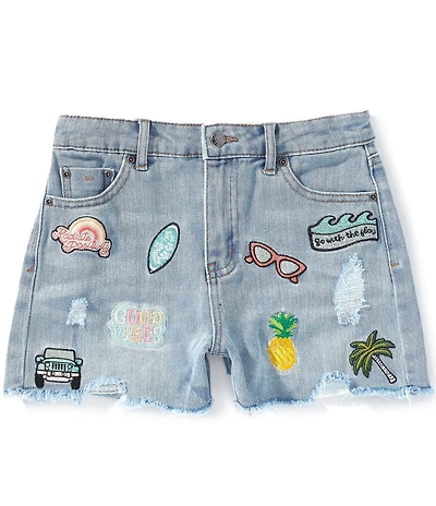 Tractr Big Girls Beach Fun Embroidered Patched Weekender Denim Shorts