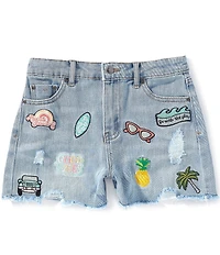 Tractr Big Girls Beach Fun Embroidered Patched Weekender Denim Shorts
