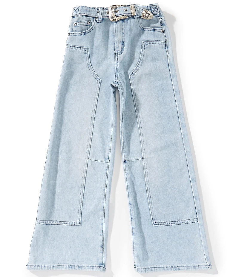 Tractr Big Girls Belted Wide Leg Jeans