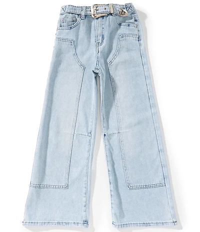 Tractr Big Girls Belted Wide Leg Jeans