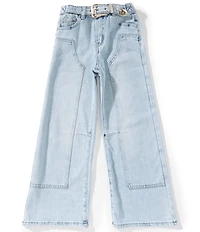 Tractr Big Girls Belted Wide Leg Jeans