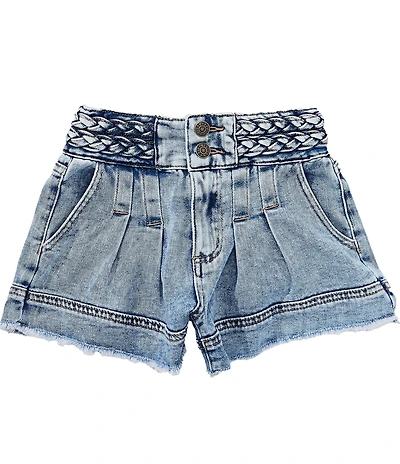 Tractr Big Girls Braided Waist Pleated Denim Shorts