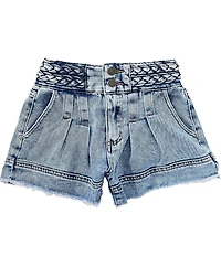 Tractr Big Girls Braided Waist Pleated Denim Shorts