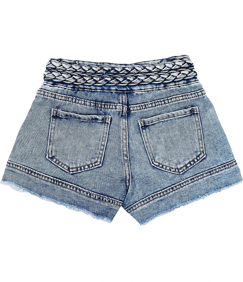 Tractr Big Girls Braided Waist Pleated Denim Shorts