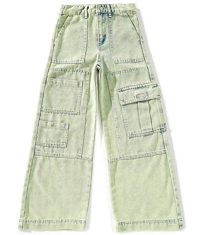 Tractr Big Girls Cargo-Pocket Wide-Leg Twill Pants