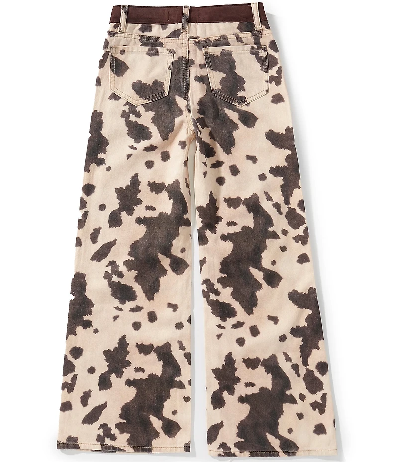 Tractr Big Girls Cow Print Wide Leg Jeans