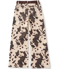 Tractr Big Girls Cow Print Wide Leg Jeans