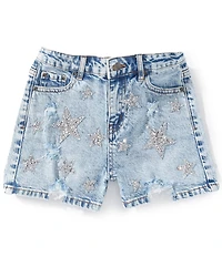 Tractr Big Girls Glitter Star Patch Distressed Denim Shorts