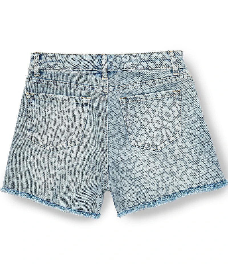 Tractr Big Girls Leopard Print Weekender Frayed Hem Denim Shorts