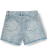 Tractr Big Girls Leopard Print Weekender Frayed Hem Denim Shorts