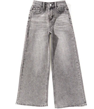 Tractr Big Girls Leopard Printed Star Patch Pocket Wide Leg Jeans