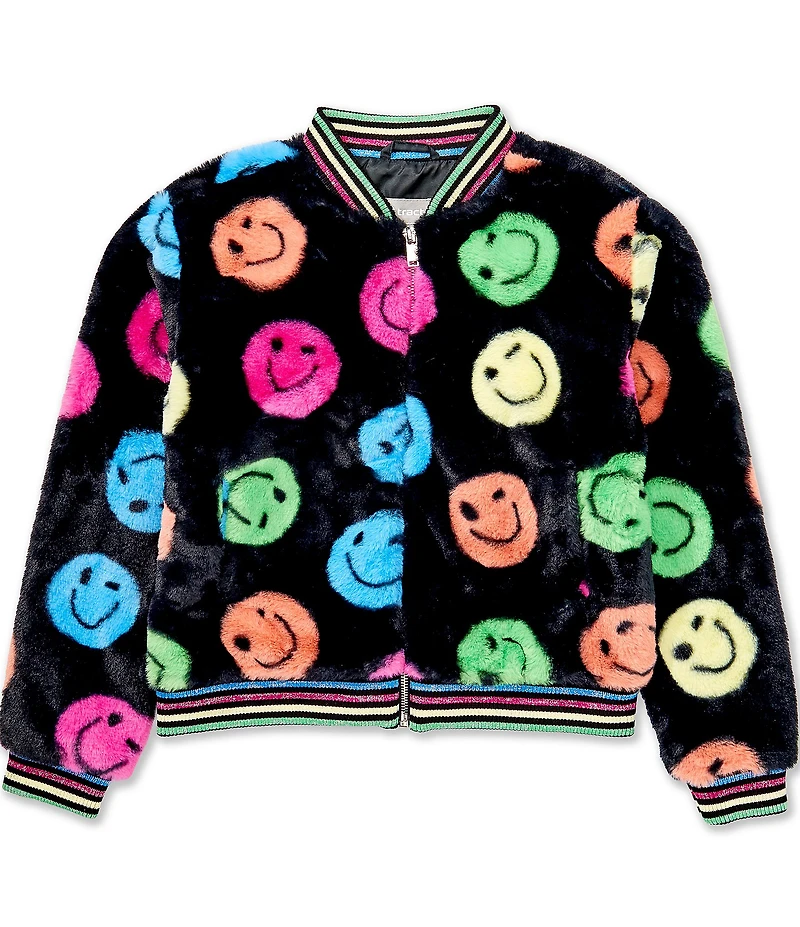 Tractr Big Girls Long-Sleeve Smiley-Face-Printed Faux-Fur Jacket