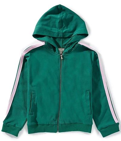 Tractr Big Girls Long Sleeve Striped-Trim Hooded Terrycloth Track Jacket