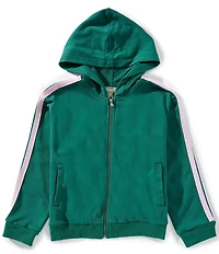 Tractr Big Girls Long Sleeve Striped-Trim Hooded Terrycloth Track Jacket