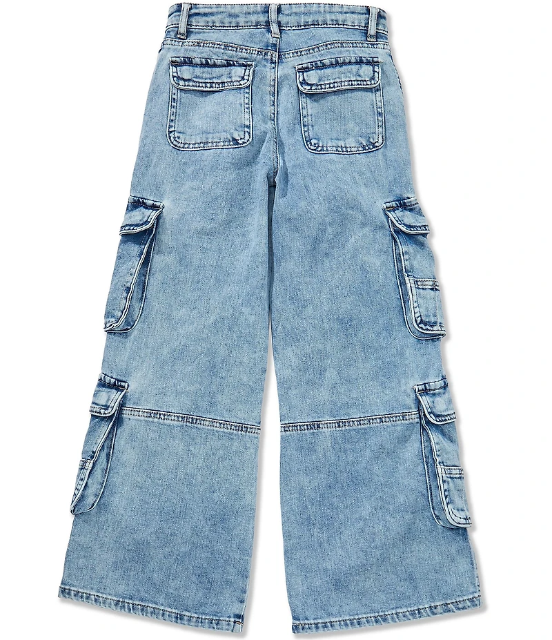 Tractr Big Girls Loose-Fitting Wide-Leg Cargo Jeans