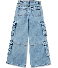 Tractr Big Girls Loose-Fitting Wide-Leg Cargo Jeans
