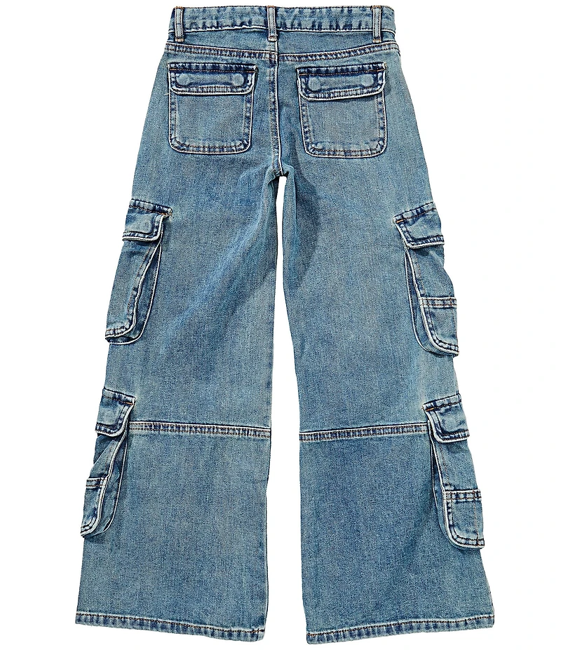 Tractr Big Girls Loose-Fitting Wide-Leg Cargo Jeans