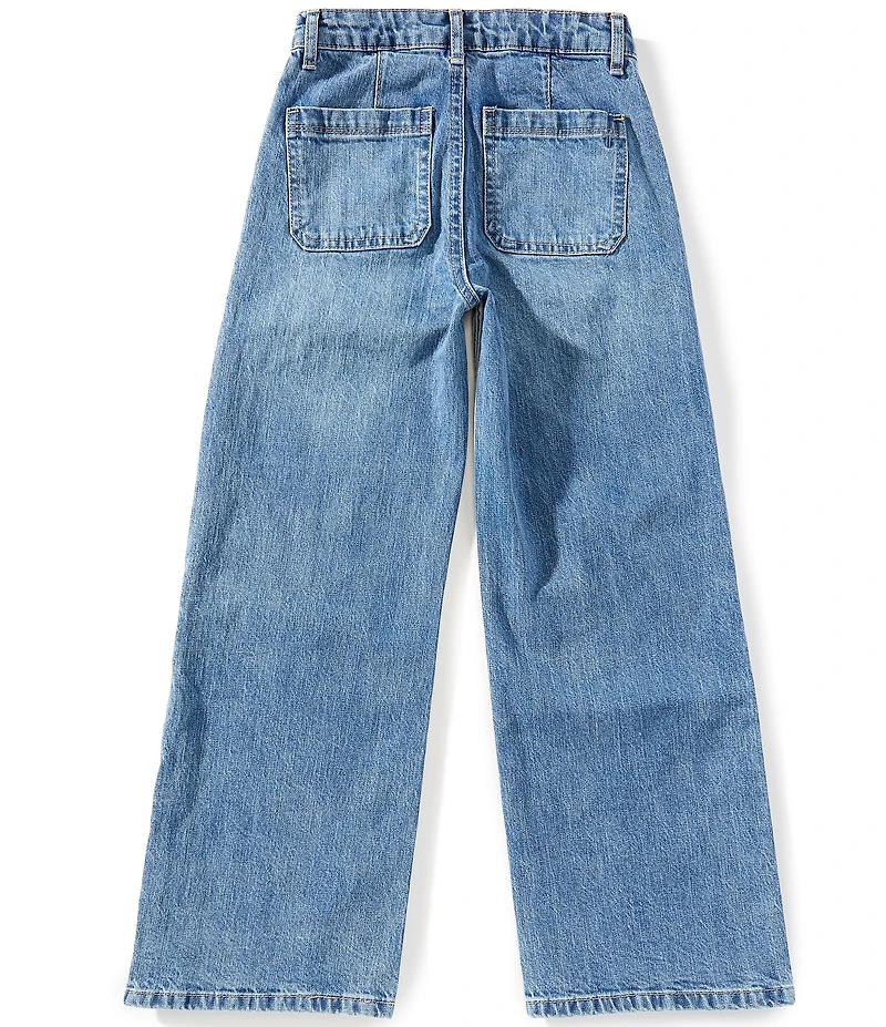 Tractr Big Girls Patch Pockets Stripe Front Wide Leg Jeans